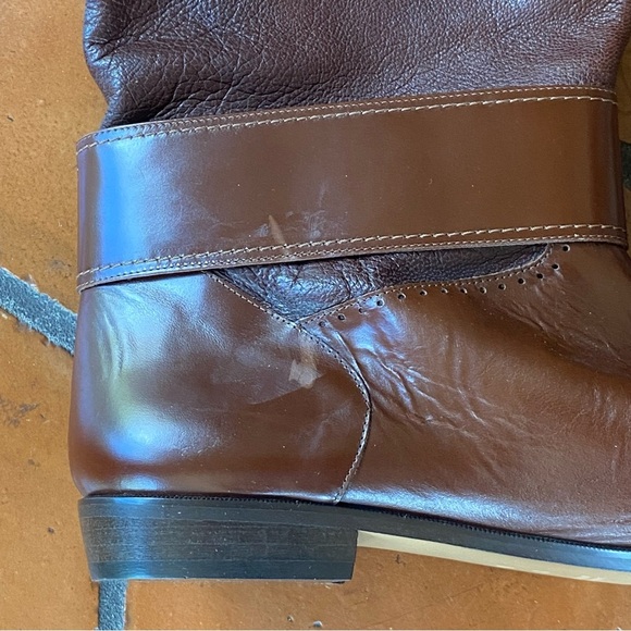 Joseph Italian Made Brown Leather Tall Boots Perforated Size 11 N Equestrian NEW - Picture 10 of 10